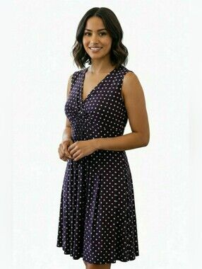 Jessica Howard Plus Size Eggplant Polka Dot Short Sleeve Dress